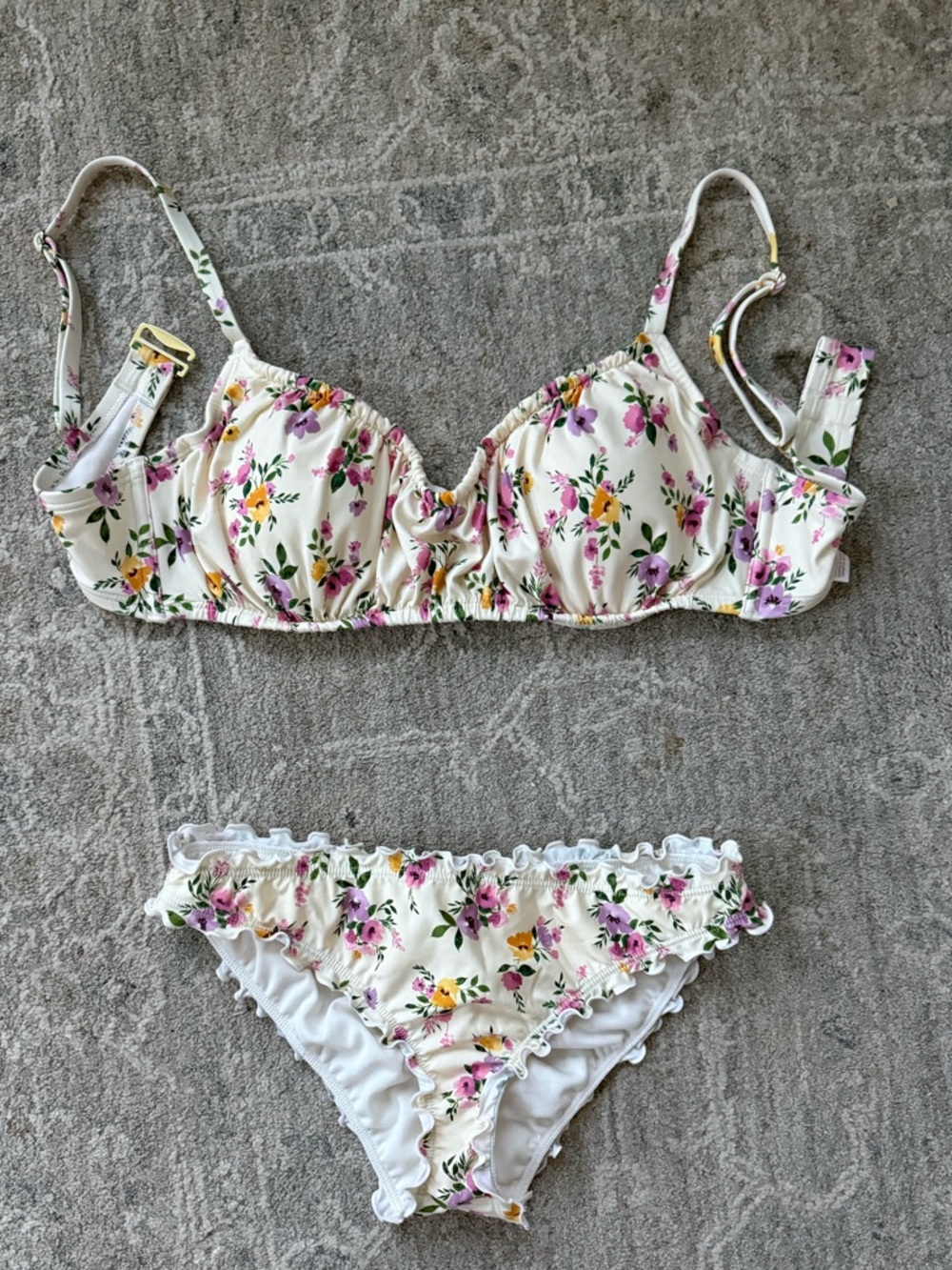 Shade & Shore Floral Pink Bikini Set - Ruffled Trim